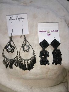 Stylish Black &amp; Silver Earrings - Pairs