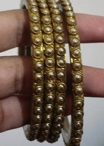 Gold Tone Beaded Bangle Set