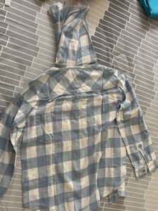 Blue &amp; White Plaid Hooded Shirt