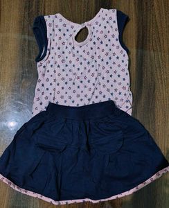 Pink Star Print Top with Skirt