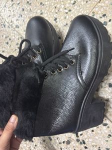 Black Faux Fur Lined Platform Boots