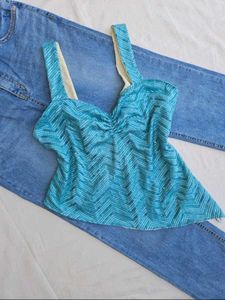 Y2k blue sequins top