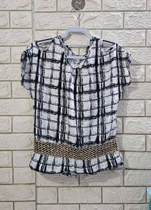 Chic Cold-Shoulder Plaid Top