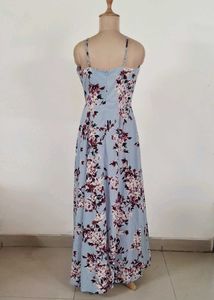 Berrylush Blue Floral Maxi Dress with Slit