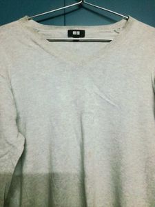 Uniqlo Unisex Grey V-Neck Sweater Pullover Winter