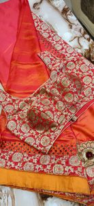 Rust saree with padded blouse
