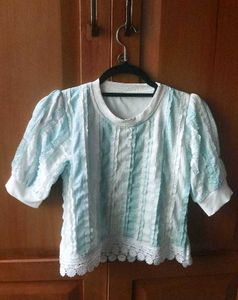 Cute Blue &amp; White Striped Puff Sleeve Top