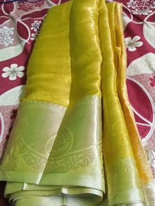 lime green soft Silk Saree with Intricate Border