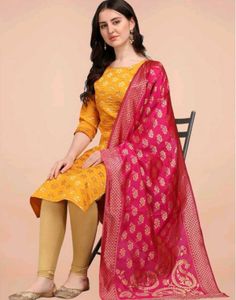 New Yellow kurta Set with Pink silk Dupatta