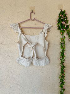 Cream Ruffled Crop Top