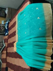 Beautiful Teal &amp; Gold Saree