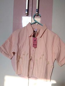 Pink Embroidered Cropped Shirt