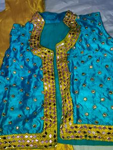 Yellow colour Tussar silk mirror work Gown with Ja