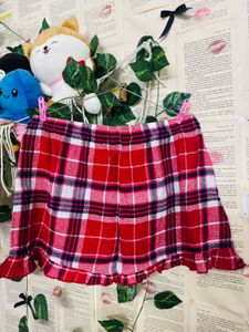 cute Red Plaid Ruffled Mini Skirt