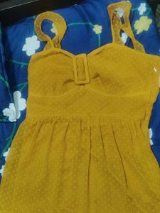 Aayu yellow swiss Dot Midi Dress