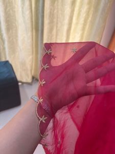 Elegant RANI PINK DUPATTA with Gold Border