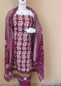 Maroon Elephant Print Kurta Set with Dupatta