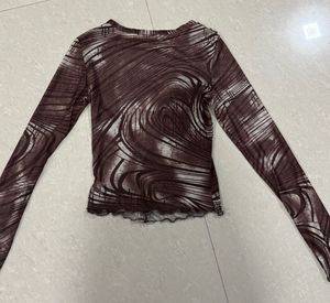 Lulu and sky Mesh Ruffle Trim Long Sleeve Top