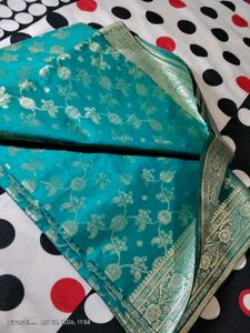 Elegant Teal Brocade Silk Saree