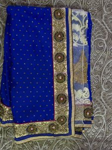 Royal Blue Embroidered Saree