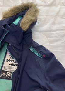Superdry Navy Blue Faux Fur Hooded Jacket