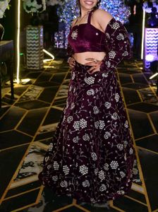 Elegant Purple Velvet Lehenga Choli
