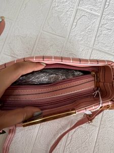 Peach stripped box sling bag