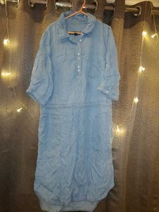 Denim Shirt Dress with Tie Waist