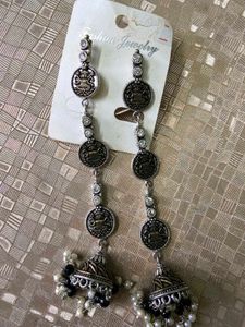 Oxidized Silver Jhumka Earrings