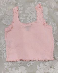 Cute Pink Ribbed Lettuce Trim Tank Top