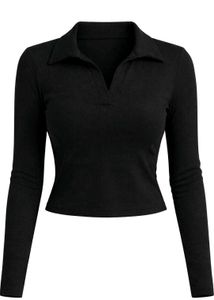 Ribbed Long Sleeve Polo Top