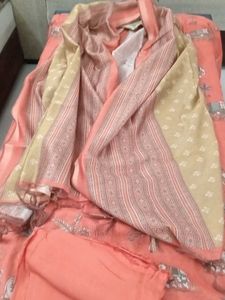 Unsttiched Suit with Elephant &amp; Peacock Print
