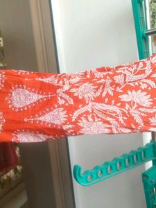 Orange Block Print Kurta
