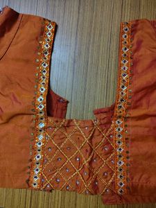 Embellished Orange Silk Blouse