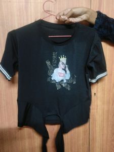 Girls Top Black Cotton Blend