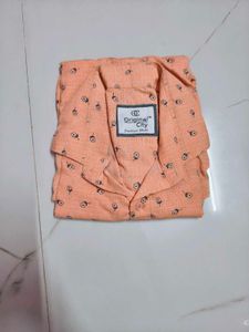 Men's Casual Printed Peach Shirt