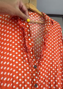 Orange Polka Dot Button-Up Top