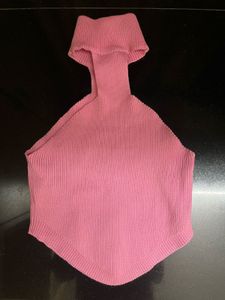 Forever 21 Pink Ribbed Cut-Out Neck Top