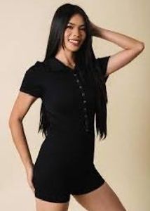SHEIN Chic Black Button-Up Romper