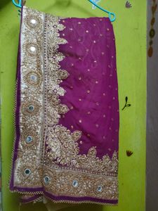 Embroidered Purple Saree with Mirror Work