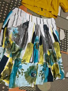 Stylish Yellow top &amp; Printed Skirt Set