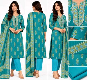 Teal Printed Kurta Set with DupattaUnstitched)