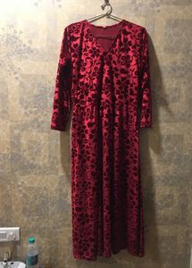 Red Velvet Full Length Gown Maxi Dress