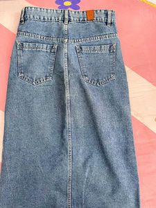 Midi Denim Skirt with Slit