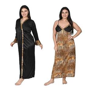 Pack of 2 Women Nighty with Robe (Gold, Black)