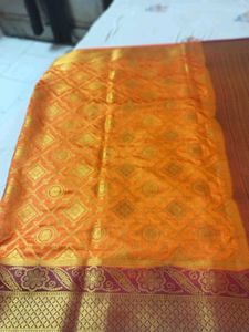 Elegant Orange &amp; Red Silk Saree with Blouse