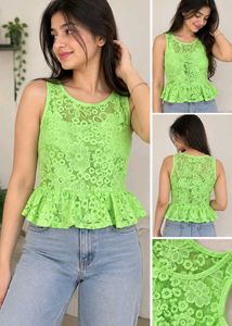 Neon Green Lace Tank Top