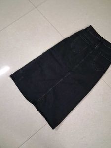 Black Denim Maxi Skirt with Slit