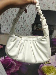 Chic White Ruched Shoulder Bag