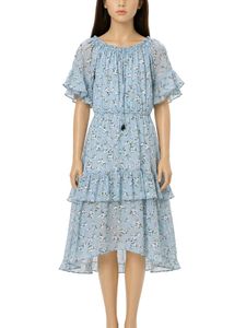 skyBlue colour floral Midi dress for girl